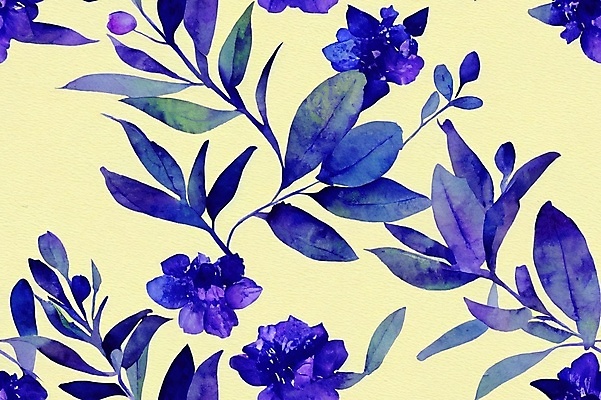 JPG 해외이미지 잎 꽃무늬 패턴 일러스트 사람없음 파란색 빈티지 질감 노란배경 해외202309 해외일러스트 식물 꽃 컬러 백그라운드 컨셉 무늬 노란색 파일형식