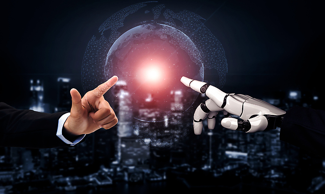 포토 해외이미지 손 분홍색 비즈니스 미래 신체부위 지구본 스크린 기계 터치 가리킴 도시 로봇 AI_인공지능 해외202309 해외포토 AI파일 컬러 컨셉 사람 손짓 파일형식 벡터