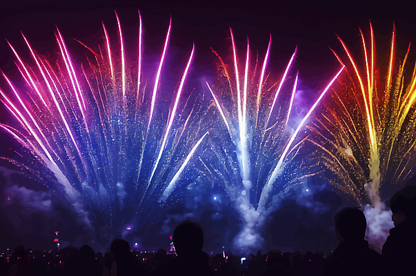 포토 JPG 해외이미지 실루엣 백그라운드 밤하늘 폭죽 불꽃놀이 사람 여러명 야외 빛 반짝임 축제 어둠 연기 발광 해외202309 해외포토 다수 모션 놀이 하늘 촬영기법 야간 파일형식