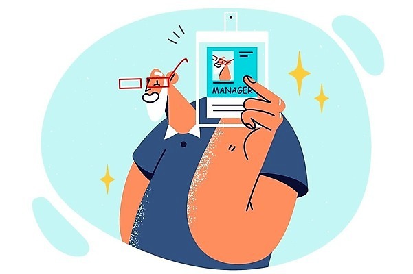 EPS 해외이미지 노년 남자 행복 일러스트 비즈니스 한명 들기 비즈니스맨 직원 사원증 노인남자한명만 안경낌 해외202309 해외일러스트 1 감정 안경 모션 사람 성인 직장인 남자한명만 노인남자만 파일형식 벡터