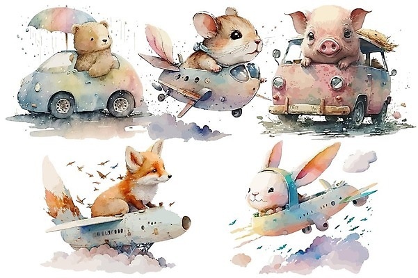 EPS 해외이미지 일러스트 곰 자동차 비행기 사람없음 귀여움 비행 토끼 돼지 승차 여우 번짐 햄스터 해외202309 해외일러스트 동물 육상교통 컨셉 포유류 항공교통 모션 대중교통 반려동물 설치류 파일형식 벡터 효과