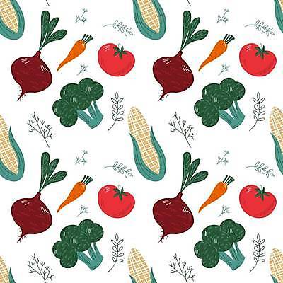EPS 해외이미지 잎 패턴 토마토 일러스트 식재료 옥수수 사람없음 당근 브로콜리 유기농 비트 해외202309 해외일러스트 식물 웰빙 무늬 채소 곡류 뿌리채소 파일형식 벡터