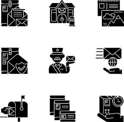 EPS 해외이미지 클립아트 디자인 실루엣 컨셉 일러스트 비즈니스 교통시설 봉투 세트 상자 픽토그램 검은색 웹 화물 표현 메시지 플랫 배달원 편지 수집 우체부 가득함 심볼 배송 서비스 심플 팩 고립 고체 분배 상형문자 엘리먼트 편지쓰기 항목 활자 벡터 해외202309 해외일러스트 직업 문자 컬러 교통 인터넷 촬영기법 화장품 운송업 기록 시설 활자판 파일형식