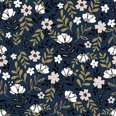 EPS 해외이미지 잎 꽃무늬 패턴 일러스트 사람없음 빈티지 남색배경 해외202309 해외일러스트 식물 꽃 백그라운드 컨셉 무늬 남색 파일형식 벡터