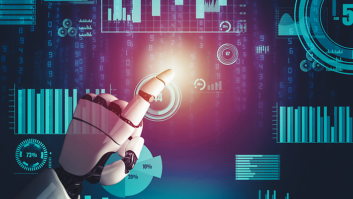 JPG 해외이미지 손 일러스트 그래프 미래 기술 신체부위 숫자 3D 디지털 보라색 터치 가리킴 네트워크 로봇 해외202309 해외일러스트 문자 컬러 컨셉 사람 손짓 디지털합성 파일형식