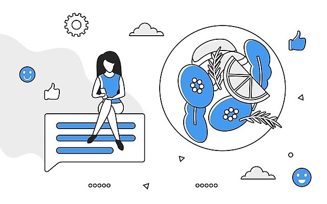 EPS 해외이미지 전신 여자 일러스트 비즈니스 건강 요리 한명 성인 파란색 디지털 정보 업무 스마트 분석 온라인 경영 데이터베이스 인터페이스 성인여자한명만 해외202310 해외일러스트 1 컬러 컨셉 사람 작업 여자한명만 성인여자만 파일형식 벡터