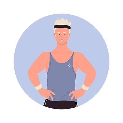 EPS 해외이미지 남자 허리손 일러스트 한명 상반신 성인 운동복 운동 머리띠 원형 자기관리 성인남자한명만 해외202309 해외일러스트 도형 1 옷 포즈 장신구 건강 사람 남자한명만 성인남자만 파일형식 벡터