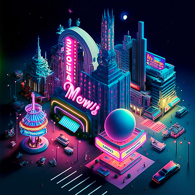 JPG 해외이미지 일러스트 자동차 미래 간판 사람없음 건물 빛 고층빌딩 어둠 도시 도심 네온 스카이라인 빌딩숲 해외202309 해외일러스트 건축물 육상교통 컨셉 빌딩 파일형식