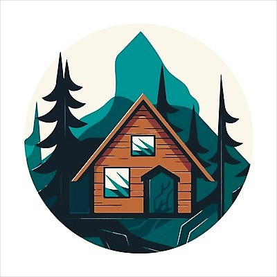 EPS 해외이미지 나무 일러스트 사람없음 초록색 원형 숲속 오두막 심볼 해외202309 해외일러스트 도형 식물 컬러 숲 파일형식 벡터