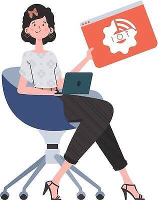 EPS 해외이미지 전신 여자 의자 일러스트 한명 들기 앉기 성인 노트북 사물인터넷 성인여자한명만 해외202309 해외일러스트 1 가구 모션 정보기술 사람 전자제품 여자한명만 성인여자만 파일형식 벡터