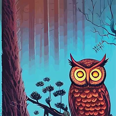 EPS 해외이미지 나무 야생동물 일러스트 사람없음 야간 숲 부엉이 해외202309 해외일러스트 자연요소 식물 동물 조류 파일형식 벡터
