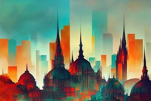 JPG 해외이미지 일러스트 하늘 빌딩 사람없음 컬러풀 도시 분위기 해외202309 해외일러스트 컬러 컨셉 건물 파일형식