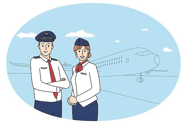 EPS 해외이미지 라이프스타일 여자 남자 일러스트 비행기 상반신 성인 두명 기쁨 승무원 성인만 해외일러스트 직업 감정 항공교통 대중교통 사람 생활 파일형식 벡터