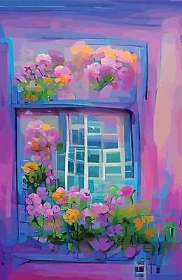 EPS 해외이미지 꽃 잎 일러스트 창문 페인팅 붓터치 사람없음 컬러풀 혼합 신비 질감 해외일러스트 식물 컬러 컨셉 파일형식 벡터