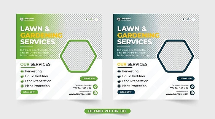 EPS 해외이미지 템플릿 디자인 배너 농업 일러스트 비즈니스 잔디 농장 정원 농사 수확 서비스 원예 조경 승진 마케팅 밭일 소셜미디어 벡터 미니멀 해외202309 해외일러스트 식물 산업 취미 파일형식