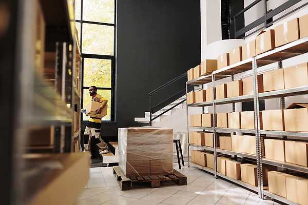 포토 JPG 해외이미지 전신 남자 흑인 노동자 실내 한명 들기 성인 옆모습 상자 걷기 작업 물류창고 성인남자한명만 해외202309 해외포토 서양인 직업 1 뷰포인트 모션 사람 내부 창고 남자한명만 성인남자만 파일형식