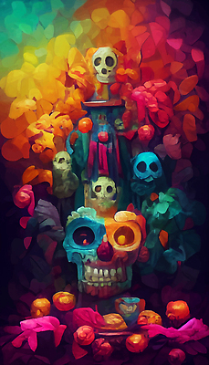 포토 JPG 해외이미지 전통 문화 컬러 벽지 멕시코 미술 사람없음 컬러풀 죽음 제단 해골모형 해외202309 해외포토 북아메리카 문화예술 모형 파일형식