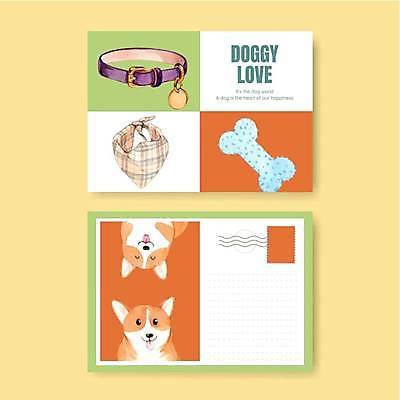 EPS 해외이미지 반려견 두마리 일러스트 뼈 사람없음 세트 주황색 강아지 질감 엽서 손수건 목줄 우표 밑줄 해외일러스트 컬러 2 반려동물 개 편지 파일형식 벡터 반려용품