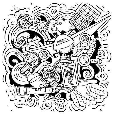 EPS 해외이미지 디자인 여행 일러스트 휴가 설계 건강 가면 안전 장식 짐 바이러스 보호 낙서 공항 만화 스케치 심볼 라인아트 오브젝트 예방 엽서 윤곽 모음 구성 백신 전염병 코로나바이러스 뉴노멀 락다운 해외202309 해외일러스트 선 컨셉 의학 교통시설 미술 경제 질병 편지 파일형식 벡터