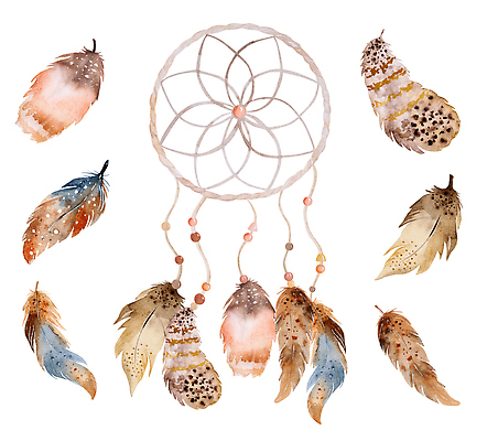 JPG 해외이미지 줄 일러스트 수채화 사람없음 혼합 깃털 비즈 드림캐쳐 해외202309 해외일러스트 장식 파일형식