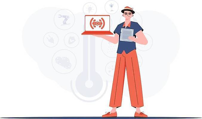 EPS 해외이미지 전신 남자 일러스트 한명 들기 성인 노트북 선글라스 사물인터넷 성인남자한명만 해외202309 해외일러스트 1 안경 모션 정보기술 사람 전자제품 남자한명만 성인남자만 파일형식 벡터