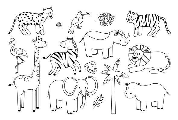 EPS 해외이미지 동물 디자인 실루엣 어린이 선 스티커 일러스트 포유류 아프리카 자연 코끼리 동물원 미술 그래픽 세트 검은색 흰색 원숭이 아기 뱀 호랑이 낙서 숲 인쇄 사자 만화 스케치 수집 기린 사파리 그림 윤곽 얼룩말 코뿔소 고립 엘리먼트 이국적 벡터 베이비샤워 해외202309 해외일러스트 나라 컬러 파충류 문화예술 촬영기법 사람 이벤트 말_동물 생태계 파일형식