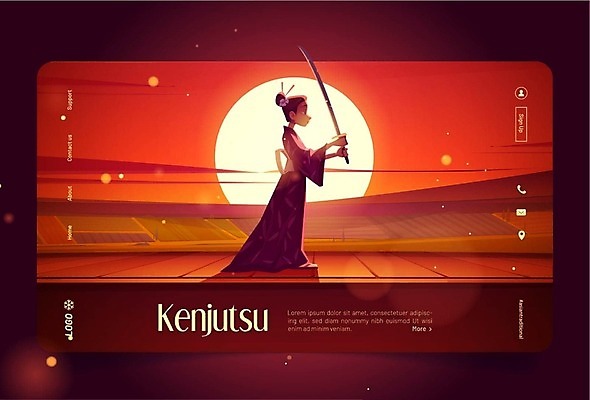 EPS 해외이미지 전신 여자 어린이 일러스트 한명 빨간색 일본 일몰 잡기 기모노 만화 검술 대검 소녀한명만 해외202309 해외일러스트 1 아시아 무기 컬러 모션 사람 노을 검 일본전통의상 여자한명만 소녀만 파일형식 벡터