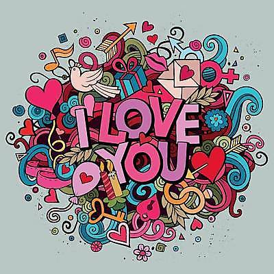 EPS 해외이미지 분홍색 일러스트 화살 사랑 사람없음 하트 낙서 편지 가득함 풍선 레터링 해외202309 해외일러스트 모양 감정 컬러 파일형식 벡터