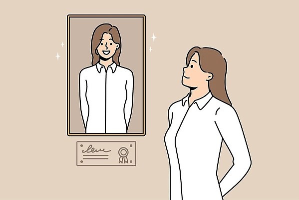 EPS 해외이미지 라이프스타일 여자 액자 일러스트 사업가 상반신 성인 두명 갈색 비즈니스우먼 자신감 뒷짐 긍정 긍정적 자부심 성인여자만 해외202309 해외일러스트 직업 감정 컬러 컨셉 비즈니스 모션 사람 생활 직장인 여자만 성인만 파일형식 벡터