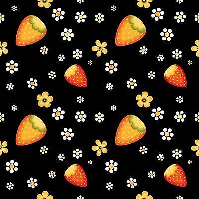 EPS 해외이미지 전통 열매 꽃 백그라운드 잎 꽃무늬 패턴 밭 일러스트 벽지 딸기 장식 빨간색 노란색 검은색 포장지 러시아인 해외202309 해외일러스트 서양인 식물 컬러 무늬 농업 과일 포장 파일형식 벡터