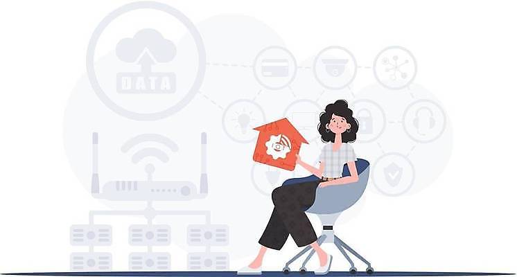 EPS 해외이미지 전신 여자 의자 일러스트 한명 들기 앉기 성인 사물인터넷 성인여자한명만 집모양 해외202309 해외일러스트 모양 1 가구 모션 정보기술 사람 여자한명만 성인여자만 파일형식 벡터