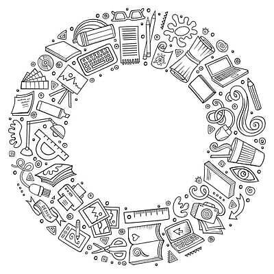 EPS 해외이미지 직업 디자인 액자 일러스트 비즈니스 추상 직장 창조 취미 장식 노트북 컴퓨터 사무실 연필 펜 디지털 모니터 도구 키보드 붓 업무 원형 작업실 낙서 쥐 디자이너 만화 스케치 심볼 라인아트 오브젝트 그림 윤곽 예술가 코믹 손그림 조립 수입 벡터 국경 해외202309 해외일러스트 도형 선 무늬 회사 학용품 미술 전자제품 필기구 작업 설치류 파일형식