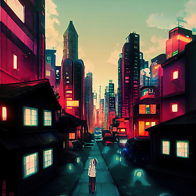 JPG 해외이미지 일러스트 하늘 추상 거리 주택 빌딩 사람없음 어둠 카툰스타일 해외202309 해외일러스트 무늬 건물 파일형식