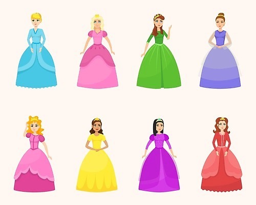 EPS 해외이미지 캐릭터 드레스 여자 어린이 분홍색 컬러 포즈 백그라운드 컨셉 일러스트 놀이 동화 미소 초록색 파란색 빛 세트 컬러풀 금발 뷰티 노란색 유행 보라색 게임 우아함 만화 수집 공상 고립 구식 벡터 해외202309 해외일러스트 일러캐릭터 헤어스타일 옷 표정 사람 파일형식