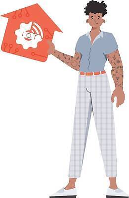 EPS 해외이미지 전신 남자 일러스트 한명 들기 성인 사물인터넷 성인남자한명만 집모양 해외202309 해외일러스트 모양 1 모션 정보기술 사람 남자한명만 성인남자만 파일형식 벡터