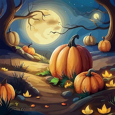 EPS 해외이미지 나무 일러스트 호박 사람없음 어둠 할로윈 야간 해외202309 해외일러스트 자연요소 식물 채소 파일형식 벡터