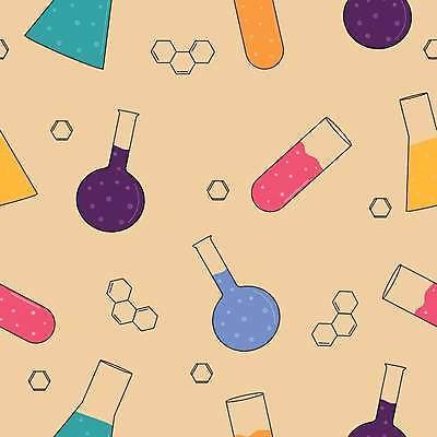 EPS 해외이미지 과학 일러스트 실험 사람없음 패턴백그라운드 플라스크 원자 물약 베이지색 해외202309 해외일러스트 컬러 백그라운드 패턴 실험기구 약 파일형식 벡터