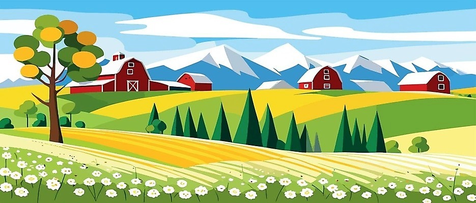 EPS 해외이미지 음식 컨셉 밭 농업 일러스트 자연 하늘 날씨 아이디어 미술 목재 가로 초록색 울타리 햇빛 농장 노란색 마을 탑 이탈리아 가을 시골 소 오두막 창고 조경 방앗간 외양간 건포도 벡터 목가 세련 해외202309 해외일러스트 나무 건축물 계절 유럽 산업 컬러 재료 포유류 포도 문화예술 담장 태양 생태계 건과일 파일형식