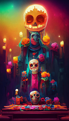 포토 JPG 해외이미지 전통 문화 컬러 벽지 멕시코 미술 사람없음 컬러풀 죽음 제단 해골모형 해외202309 해외포토 북아메리카 문화예술 모형 파일형식