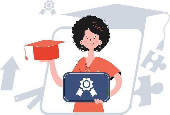 EPS 해외이미지 여자 교육 일러스트 학사모 졸업 한명 들기 상반신 성인 학습 졸업장 스마트 성인여자한명만 해외202309 해외일러스트 모자_잡화 1 컨셉 모션 사람 여자한명만 성인여자만 파일형식 벡터