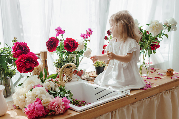 포토 JPG 해외이미지 전신 원피스 여자 꽃 행복 어린이 한명 옆모습 금발 꽃병 컵케이크 창가 싱크대 모란 소녀한명만 해외202309 해외포토 식물 1 헤어스타일 옷 감정 뷰포인트 창문 사람 케이크 개수대 여자한명만 소녀만 파일형식