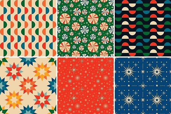 EPS 해외이미지 문양 크리스마스 무늬 패턴 일러스트 추상 사람없음 반짝임 세트 패턴백그라운드 빈티지 지그재그 해외202309 해외일러스트 기념일 백그라운드 컨셉 모션 파일형식 벡터