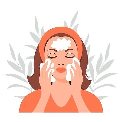 EPS 해외이미지 여자 잎 일러스트 한명 성인 사람없음 눈감음 화장품 거품 세수 피부관리 성인여자한명만 해외202309 해외일러스트 식물 1 모션 사람 뷰티 청결 여자한명만 성인여자만 파일형식 벡터