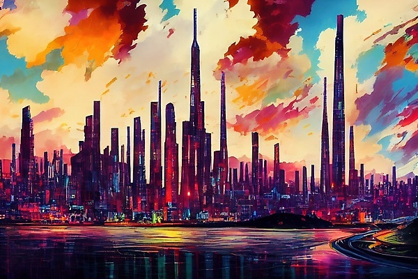 JPG 해외이미지 일러스트 하늘 추상 사람없음 도시 수면 카툰스타일 해외202309 해외일러스트 무늬 물 파일형식