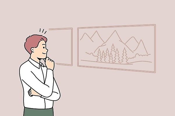 EPS 해외이미지 남자 일러스트 한명 상반신 성인 팔짱 턱괴기 작품 미술감상 성인남자한명만 해외202309 해외일러스트 1 모션 미술 사람 남자한명만 성인남자만 파일형식 벡터