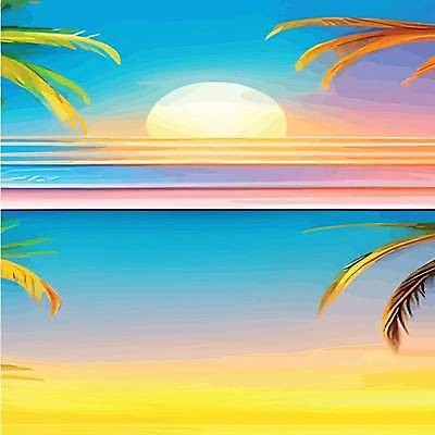 EPS 해외이미지 바다 일러스트 하늘 해변 사람없음 야자수 태양 노을 해외202309 해외일러스트 자연요소 나무 파일형식 벡터
