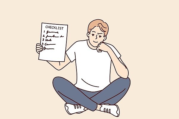 EPS 해외이미지 전신 남자 일러스트 한명 들기 앉기 성인 턱괴기 계획 문서 체크리스트 성인남자한명만 해외202309 해외일러스트 1 컨셉 모션 사람 남자한명만 성인남자만 파일형식 벡터