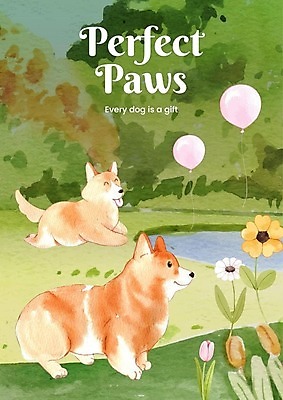 EPS 해외이미지 꽃 포스터 반려견 호수 일러스트 사람없음 달리기 강아지 질감 풀숲 풍선 해외일러스트 식물 모션 반려동물 개 숲 파일형식 벡터