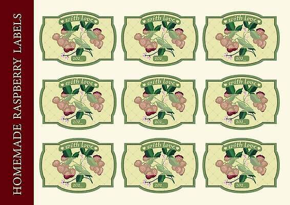 EPS 해외이미지 일러스트 사람없음 초록색 세트 라벨 빈티지 잼 산딸기 핸드메이드 해외202309 해외일러스트 컬러 컨셉 과일 프레임 소스_음식 파일형식 벡터