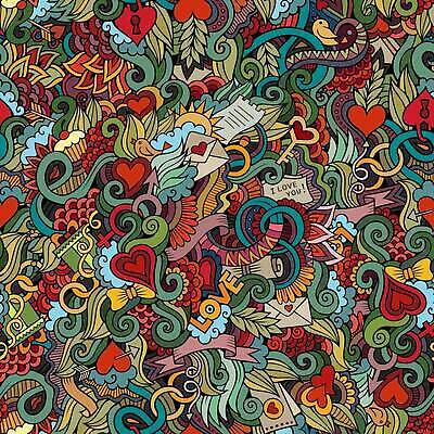 EPS 해외이미지 백그라운드 잎 패턴 일러스트 조류 사랑 사람없음 하트 낙서 편지 가득함 해외일러스트 모양 식물 동물 감정 무늬 파일형식 벡터